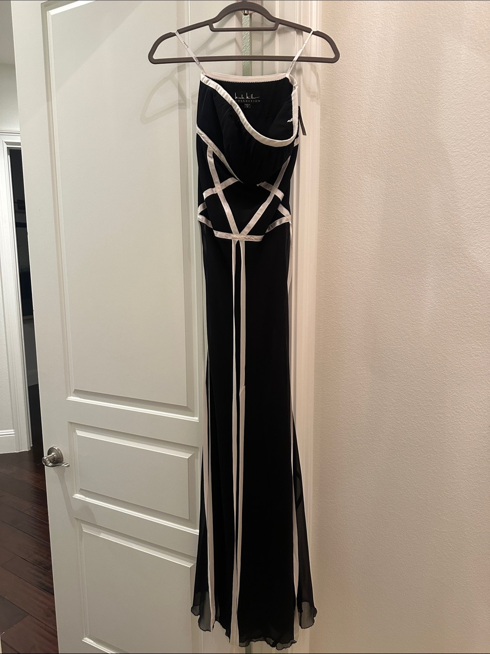 Vintage Nicole Miller Black Maxi Dress with White Trim